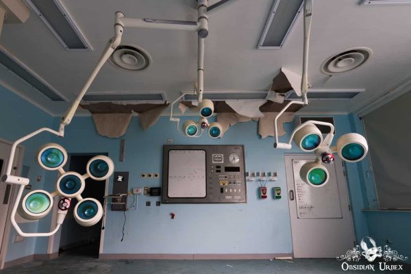 Hospital S England abandoned AE accident and emergency operating theatre two lights in daylight