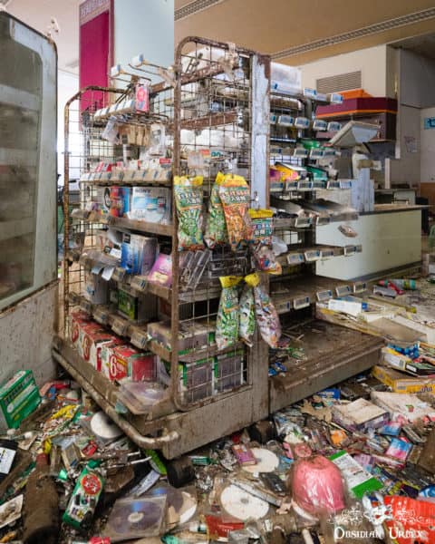 Fukushima Supermarket Japan Sweets and Items Line Shelves and Trolley