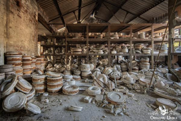 Falcon Works England Molds and Pots in Abandoned English Factory Warehouse