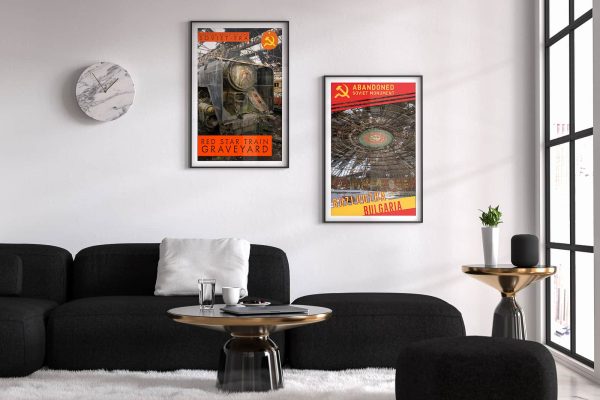 Poster Graphic Art Large Format Print of Abandoned Soviet Red Star Train and Buzludzha Bulgaria Urbex Urban Exploration
