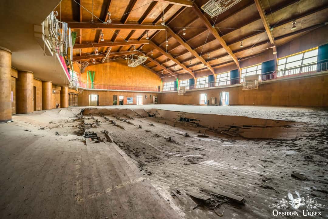 Fukushima School Ruins Japan Sports Hall Gym Floor Damaged by 2011 Great Tsunami