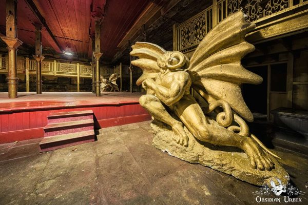 Victorian London Movie Set Gargoyle Statue Next To Stage