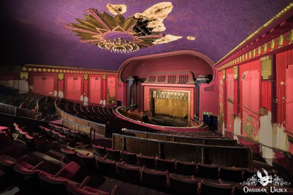 Purple Art Deco Cinema England Diagonal View Across Abandoned Venue