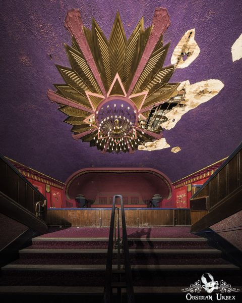 Purple Art Deco Cinema England Walking Up Central Stairs Into Auditorium