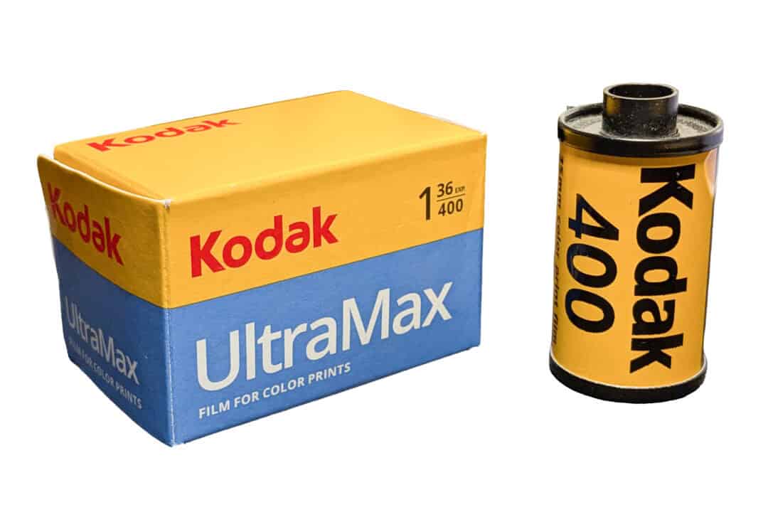 Kodak Ultramax 400 35mm film cartridge and box